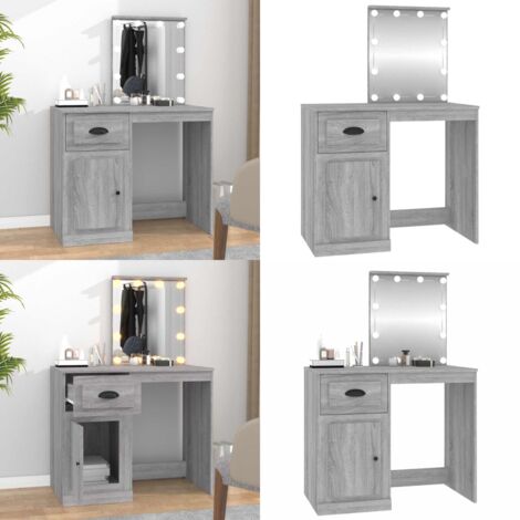 Tocador con LED madera contrachapada gris Sonoma 90x50x132,5cm - Tocador LED - Tocador de madera contrachapada