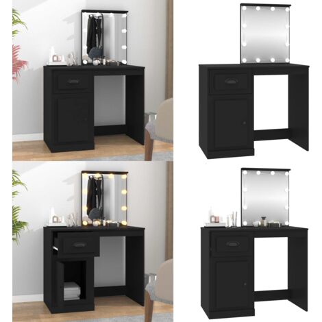 Tocador con LED madera contrachapada negro 90x50x132,5 cm - Tocador LED - Espejo de tocador