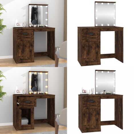 Tocador con LED madera contrachapada roble humo 90x50x132,5 cm - Tocador LED - Espejo de tocador