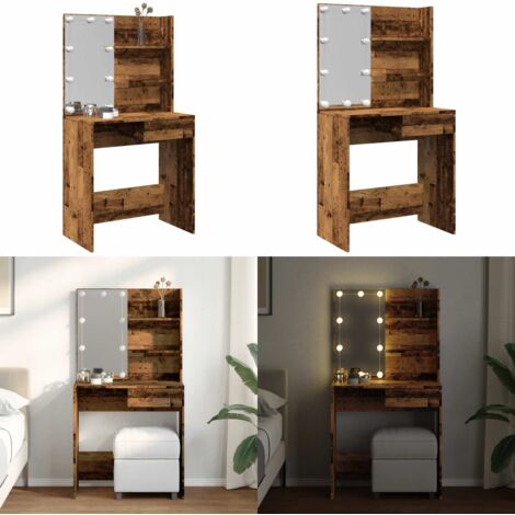 Tocador con LED madera vieja 74,5x40x141 cm - Madera envejecida - Almacenamiento