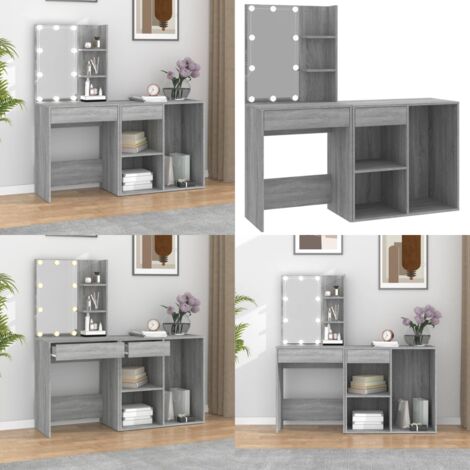 Tocador con LED y armario madera contrachapada gris Sonoma - Armario de maquillaje - Tocador LED