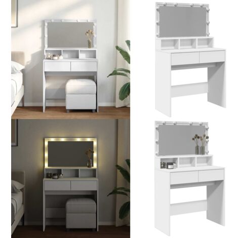 Tocador con luces LED blanco 80x41x134,5 cm - Tocador con luz LED - Espejo de tocador