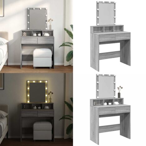 Tocador con luces LED color gris Sonoma 80x41x144,5 cm - Espejo - Luz LED