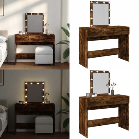 Tocador con luces LED color roble ahumado 100x40x130 cm - Tocador con luz LED - Espejo de tocador