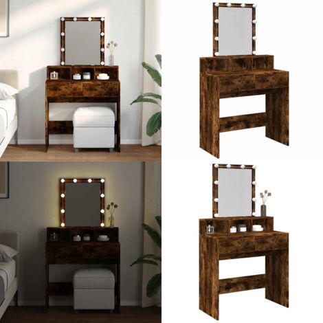Tocador con luces LED color roble ahumado 80x41x144,5 cm - Tocador con luz led - Espejo de tocador