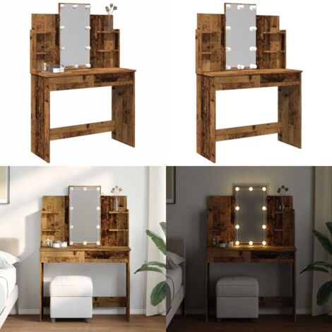 Tocador con luces LED madera envejecida 96x40x142 cm - Tocador con luces LED - Madera envejecida