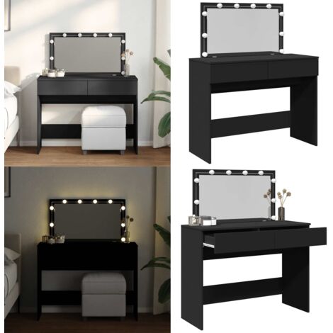 Tocador con luces LED negro 100x40x120 cm - Tocador con luz led - Espejo de tocador
