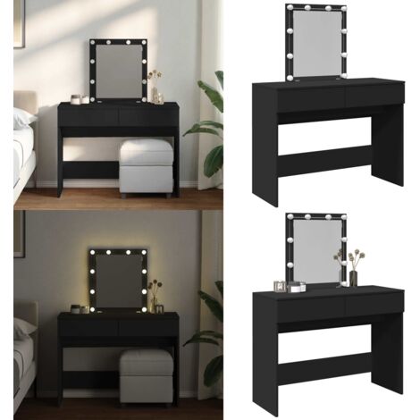 Tocador con luces LED negro 100x40x130 cm - Tocador con luz LED - Espejo de tocador