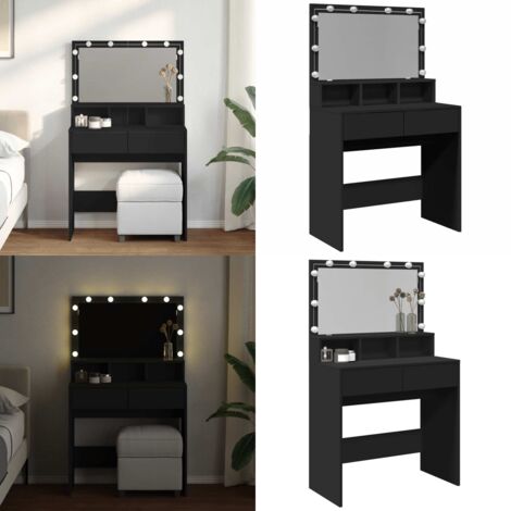 Tocador con luces LED negro 80x41x134,5 cm - Espejo - Luz led