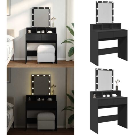 Tocador con luces LED negro 80x41x144,5 cm - Tocador con luz LED - Espejo de tocador