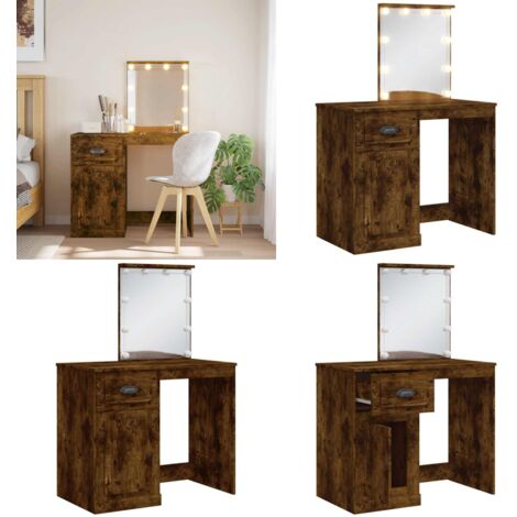 Tocador con luces LED roble ahumado 90x42x132,5 cm - Tocador con luces LED - Mesa de maquillaje