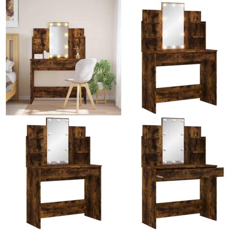 Tocador con luces LED roble ahumado 96x40x142 cm - Tocador con luces LED - Mesa de maquillaje