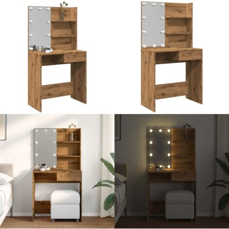 Tocador con luces LED roble artisan 74,5x40x141 cm - Tocador de madera - Tocador de roble