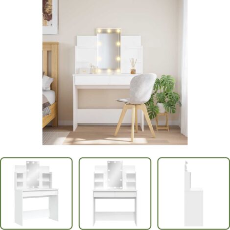 Tocador con luces LED -  Tocador con luces LED blanco 96x40x142 cm