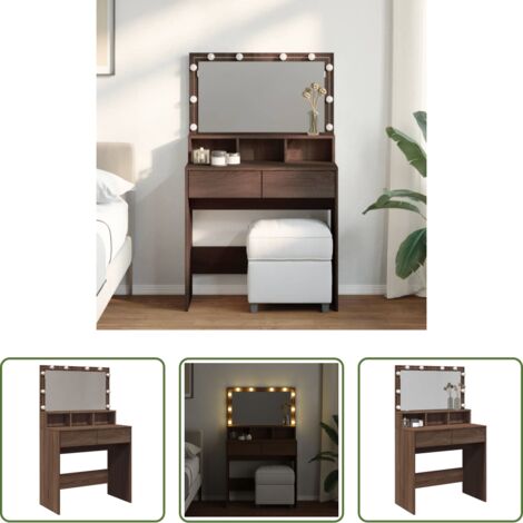 Tocador con luz led -  Tocador con luces LED marrón roble 80x41x134,5 cm