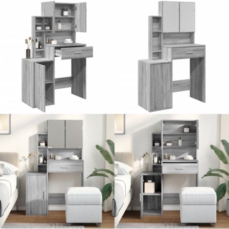 Tocador con mueble gris Sonoma 80x35x132 cm - Tocador gris - Tocador con espejo