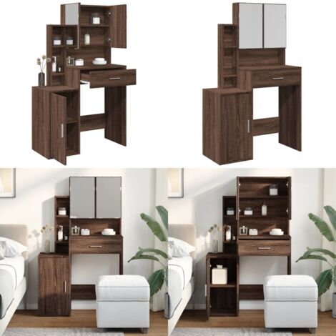 Tocador con mueble roble marrón 80x35x132 cm - Tocador con espejo - Muebles de tocador