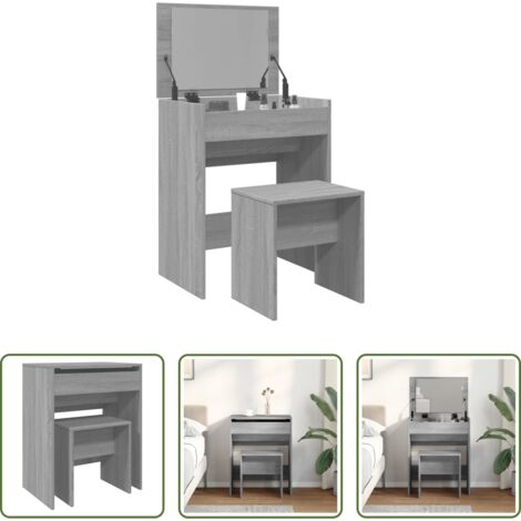 Tocador con taburete -  Tocador con taburete gris Sonoma 60x40x113,5 cm