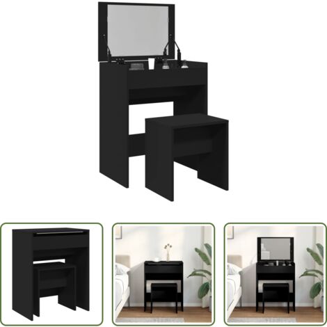 Tocador con taburete -  Tocador con taburete negro 60x40x113,5 cm