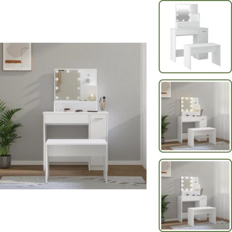 Tocador con taburete - vidaXL Juego de tocador con LED madera contrachapada blanco - Tocador para dormitorio