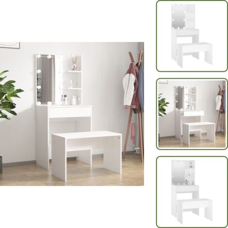 Tocador con taburete - vidaXL Juego de tocador con LED madera contrachapada blanco - Tocador para dormitorio