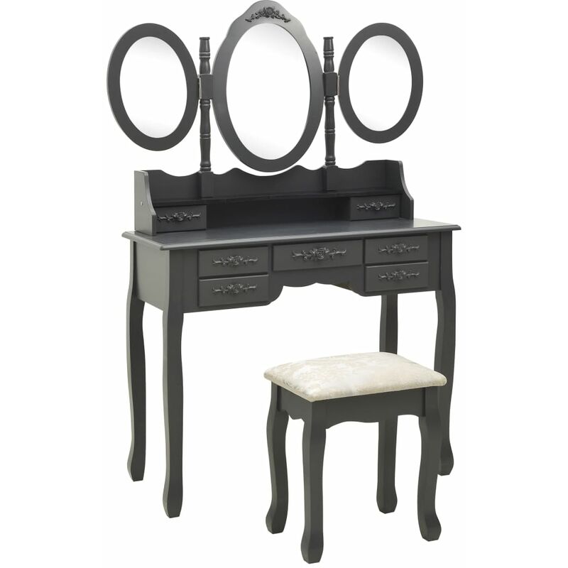 

BHD - Tocador con taburete y espejo triple plegable gris