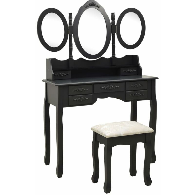 

BHD - Tocador con taburete y espejo triple plegable negro