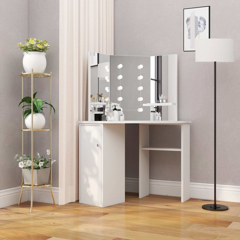 

Happyshopping - Tocador de esquina mesa de maquillaje con luz LED blanca
