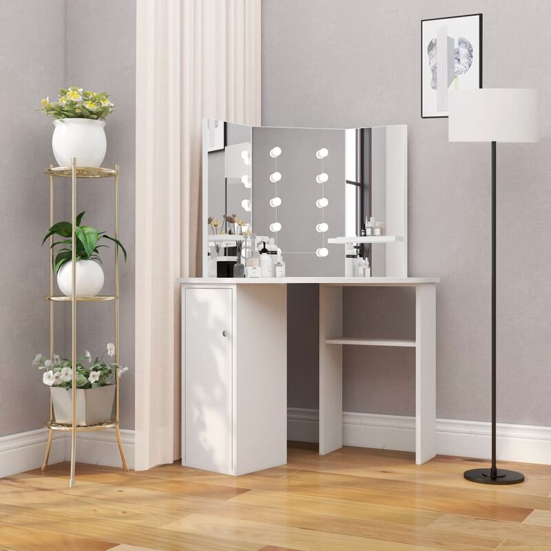 

BHD - Tocador de esquina mesa de maquillaje con luz LED blanca