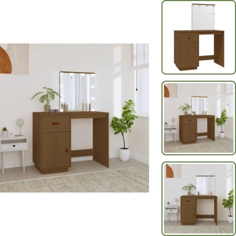 Tocador de madera - vidaXL Mesa tocador LED madera maciza pino marrón miel 95x50x133,5 cm - Tocador de pino