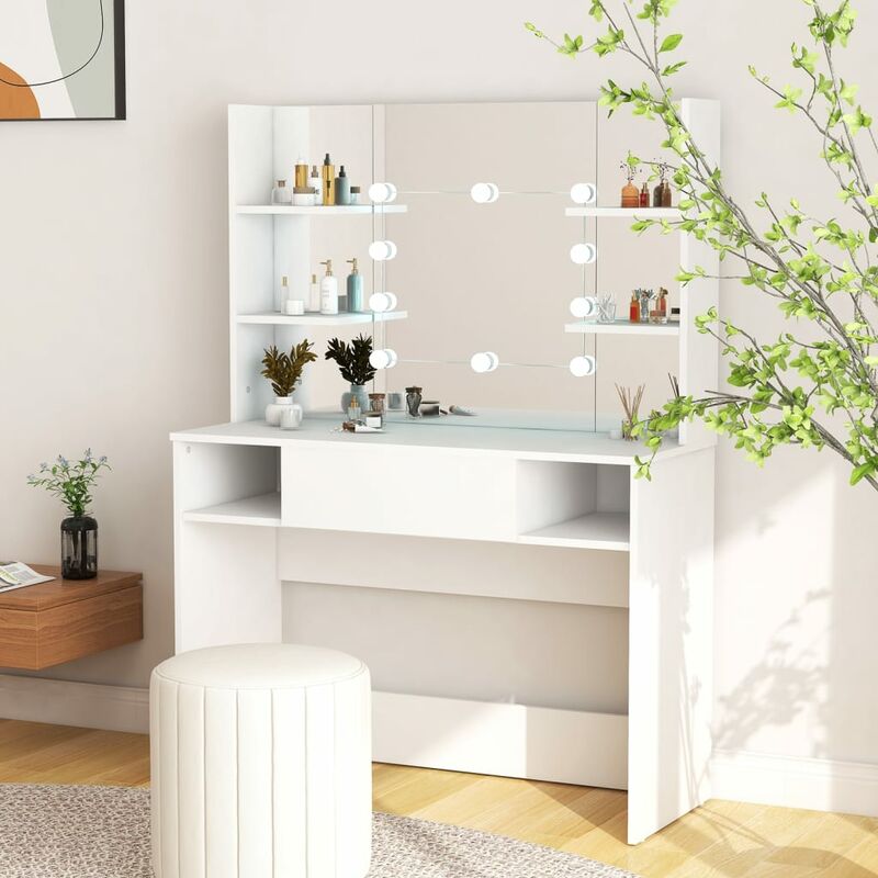 

Tocador de maquillaje con luces LED MDF blanco 100x40x135 cm