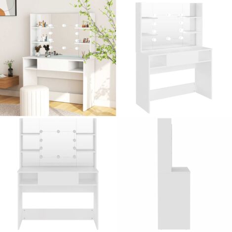 Tocador de maquillaje con luces LED MDF blanco 100x40x135 cm - Espejo LED - Tocador con luz