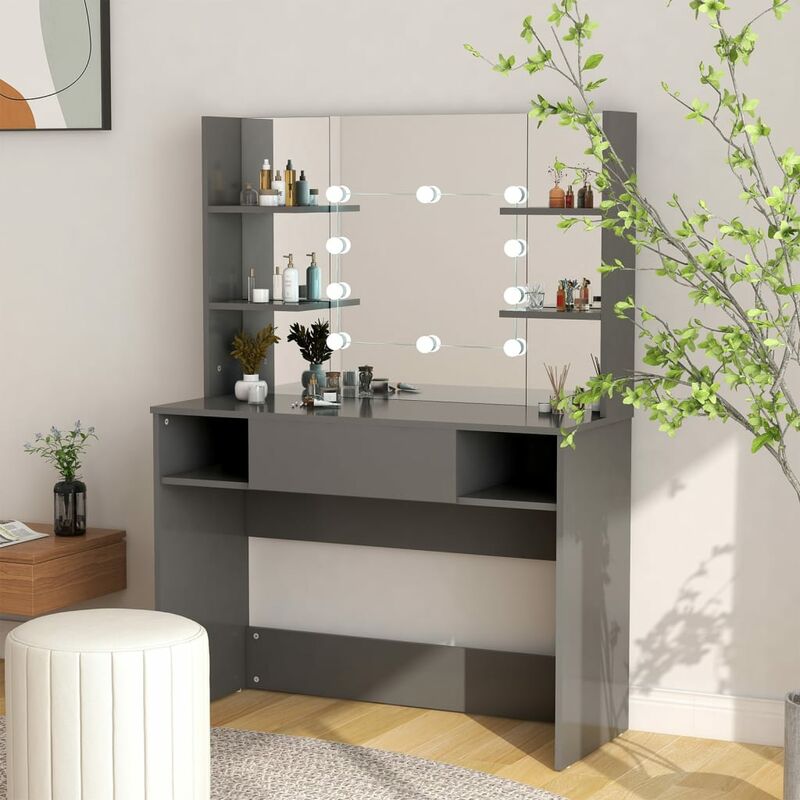 

BHD - Tocador de maquillaje con luces LED MDF gris 100x40x135 cm