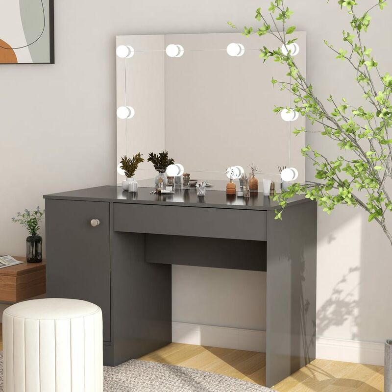 

BHD - Tocador de maquillaje con luces LED MDF gris 110x55x145 cm