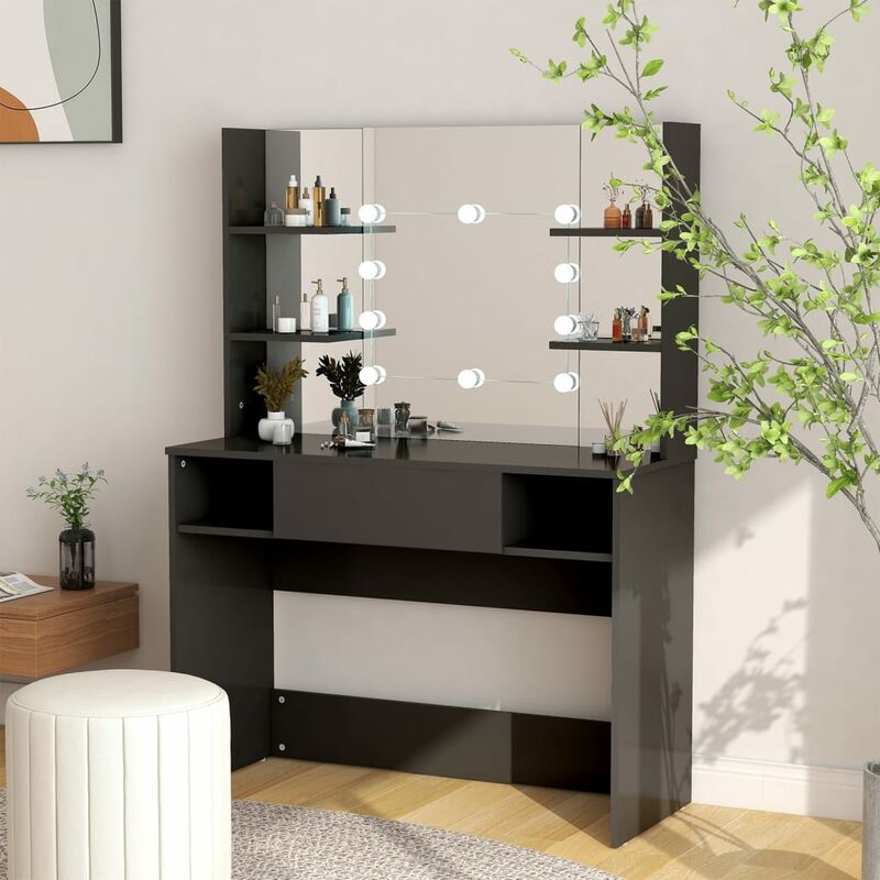 

Tocador de maquillaje con luces LED MDF negro 100x40x135 cm