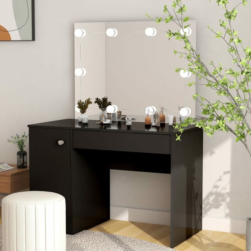

Tocador de maquillaje con luces LED MDF negro 110x55x145 cm