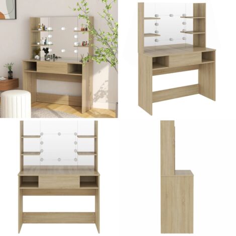 Tocador de maquillaje con luces LED MDF roble 100x40x135 cm - Espejo LED - Tocador con luces