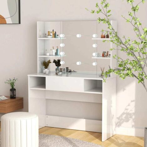 Tocador de maquillaje luces LED MDF brillo 100x40x135 cm