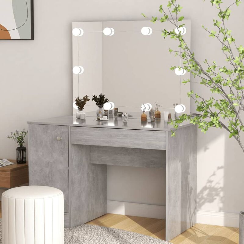 

Tocador de maquillaje luces LED MDF gris hormigón 110x55x145 cm