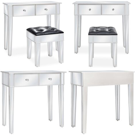 Tocador espejado con taburete de MDF y vidrio - Mesa de maquillaje - Taburete de espejo