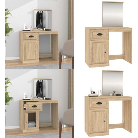 Tocador espejo madera contrachapada roble Sonoma 90x50x132,5cm - Tocador de madera - Tocador de roble
