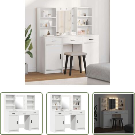 Tocador LED - Conjunto de mesa de vestidor con LED 3 pcs Madera de ingeniería