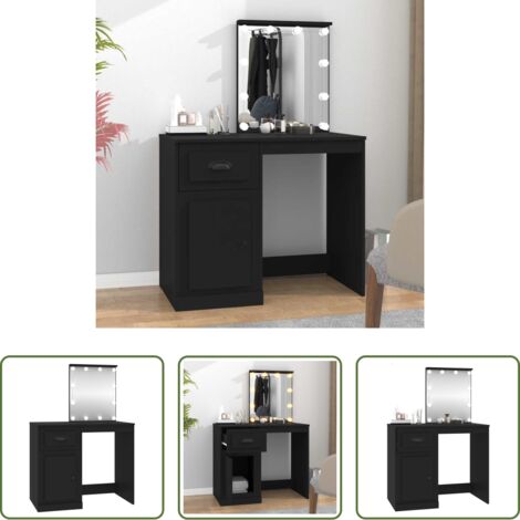 Tocador LED -  Tocador con LED madera contrachapada negro 90x50x132,5 cm
