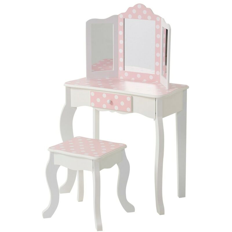 

Tocador madera con taburete rosa 63x29x100 cm Teamson