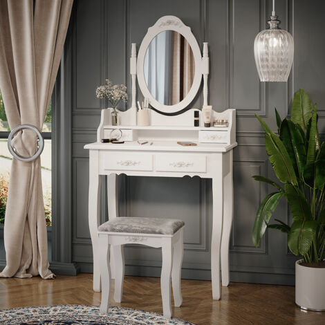 Tocador Meghan, Blanco, 75 cm con taburete, Vicco