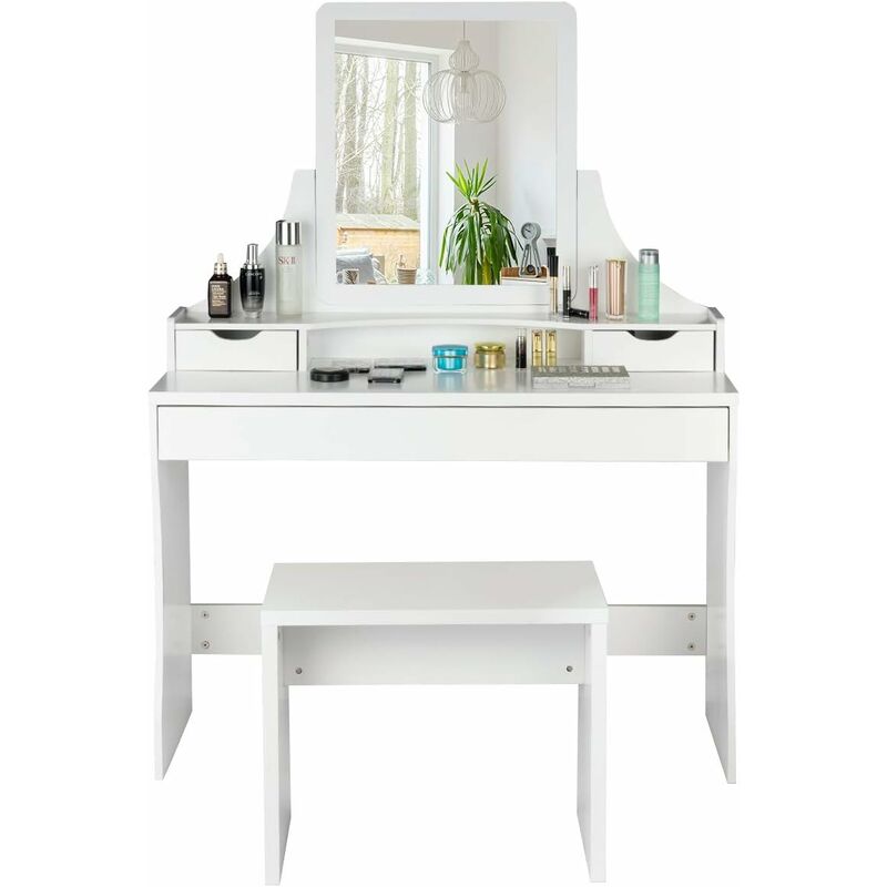 

Tocador Mesa de Maquillaje con Espejo Taburete 3 Cajones Mueble Tocador Blanco 108x39x148cm