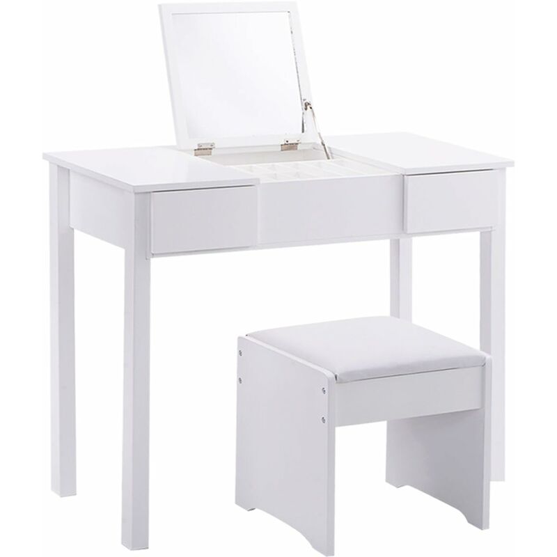

Tocador Mesa de Maquillaje con Taburete Acolchado Espejo Plegable 2 Cajones 90x40x75cm Blanco