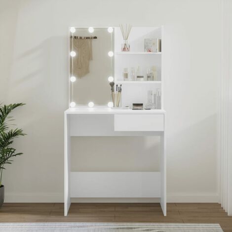Tocador Mesa de maquillaje Mesa consola tocador con espejo madera  contrachapada blanco 90x50x132,5 cm ASE85628