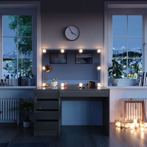 Tocador Sherry, Gris, 120 cm con iluminación LED, Vicco