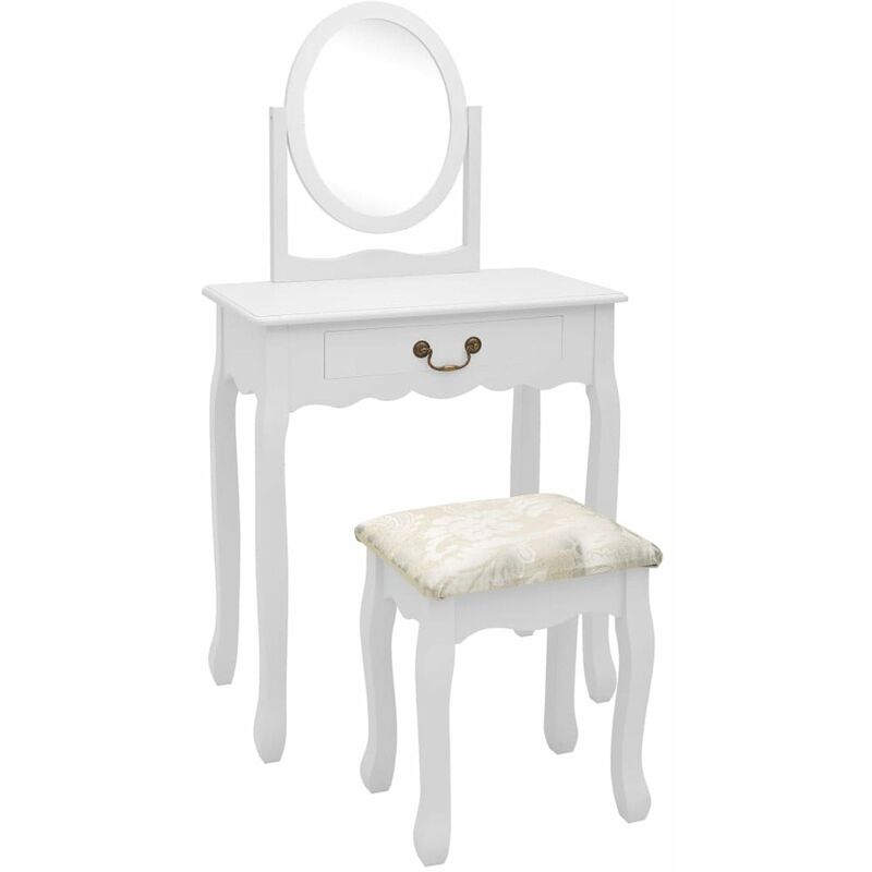 

Tocador y taburete madera paulownia y MDF blanco 65x36x128 cm